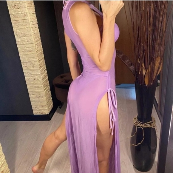 New Purple Triangle Bikini Set Swimsuit with Cover Up Dress Size L - Picture 2 of 8